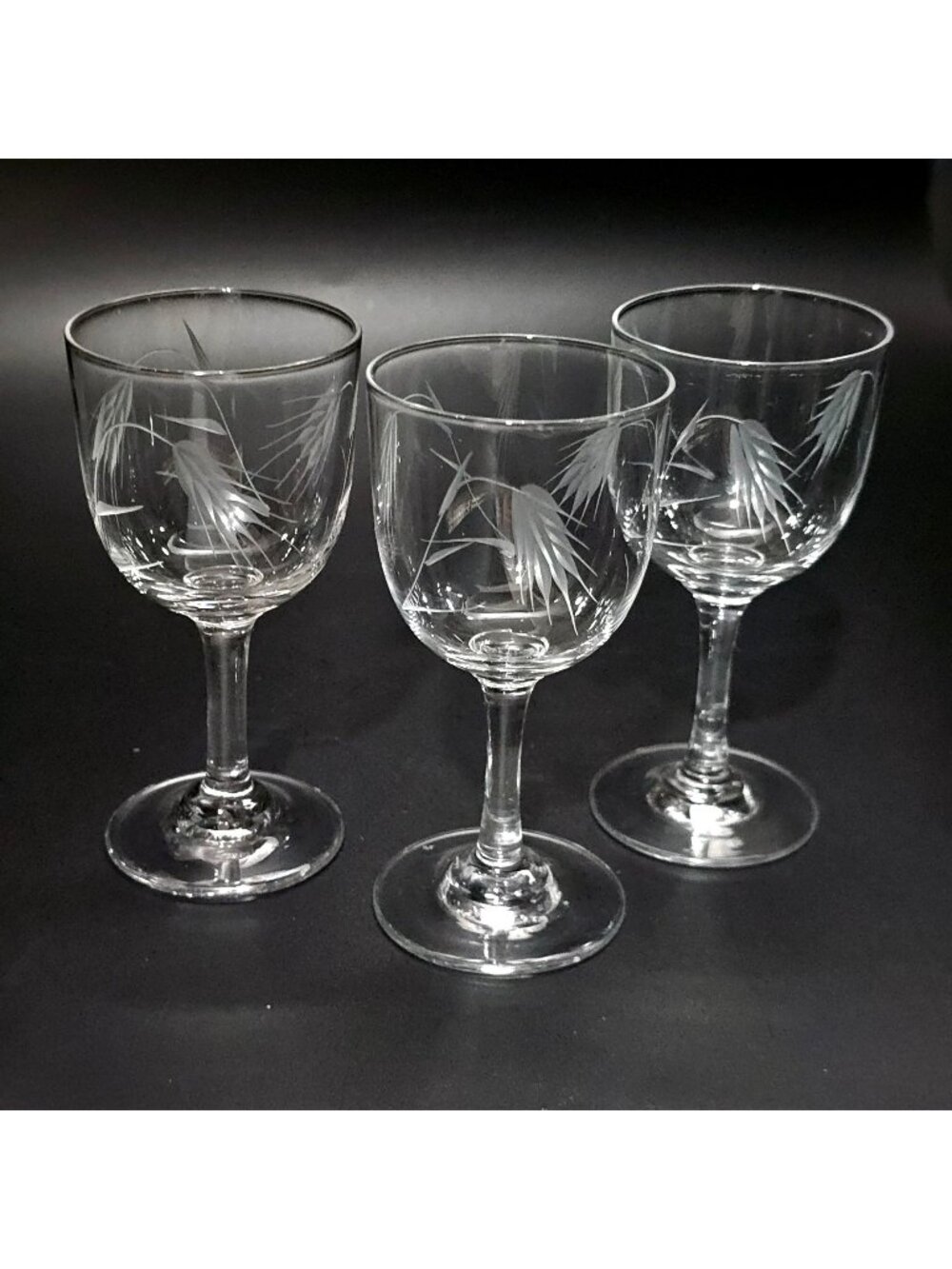 3 Sasaki Wheat Cocktail Glasses 4.25" etched mid century 1950s vtg Japan 3oz